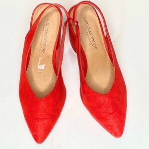 Women Christian Siriano Vibrant Dark Orange shoes Textile TopSolid Heel US8 EU39